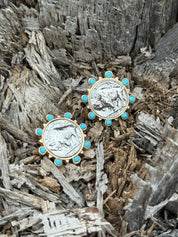 Turquoise Sunburst Buffalo Coin Earrings
