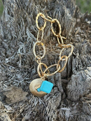 Turquoise Sunburst Charm Bracelet - Gold