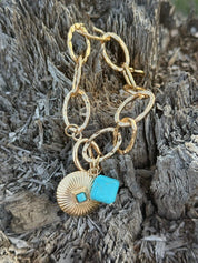 Turquoise Sunburst Charm Bracelet - Gold