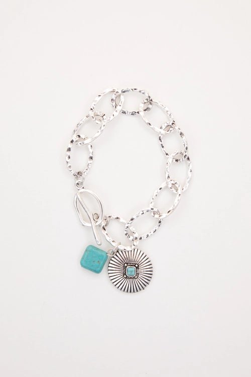 Turquoise Sunburst Charm Bracelet - Silver