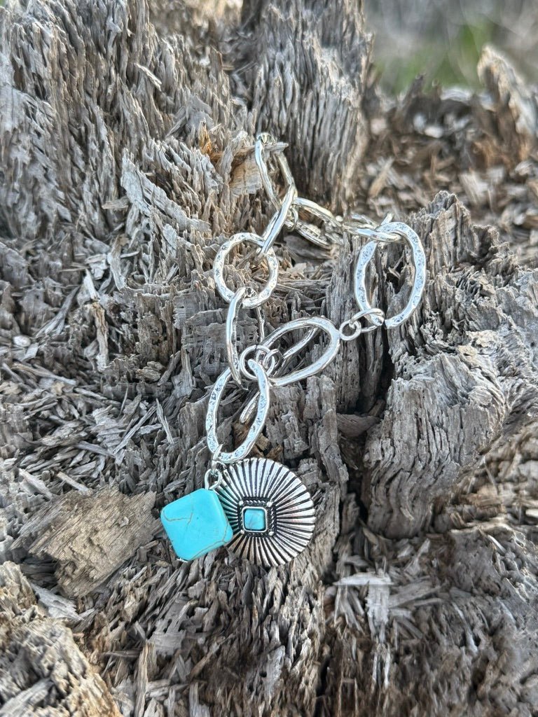 Turquoise Sunburst Charm Bracelet - Silver