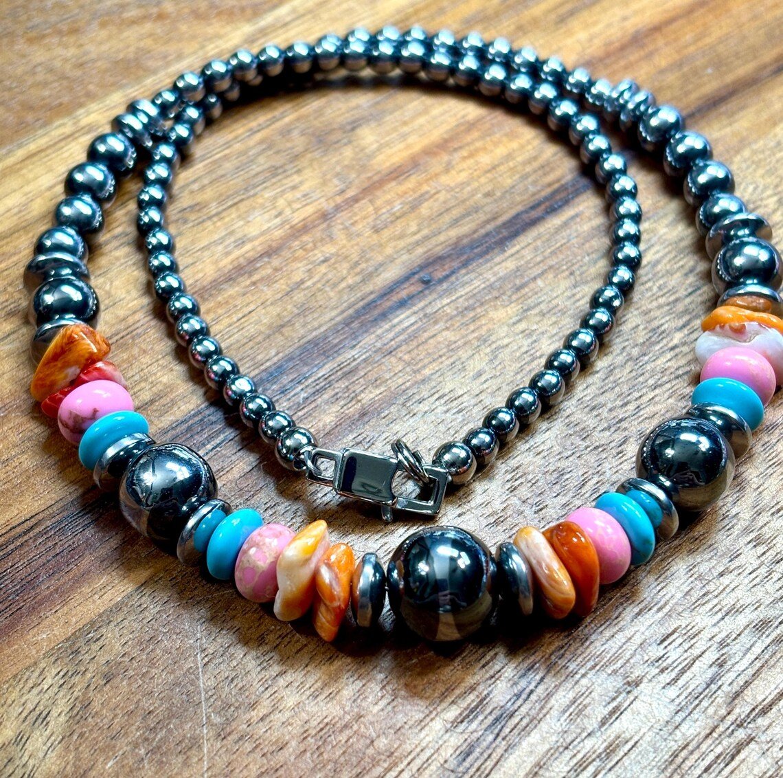 Turquoise Sunset Heishi Beaded Necklace