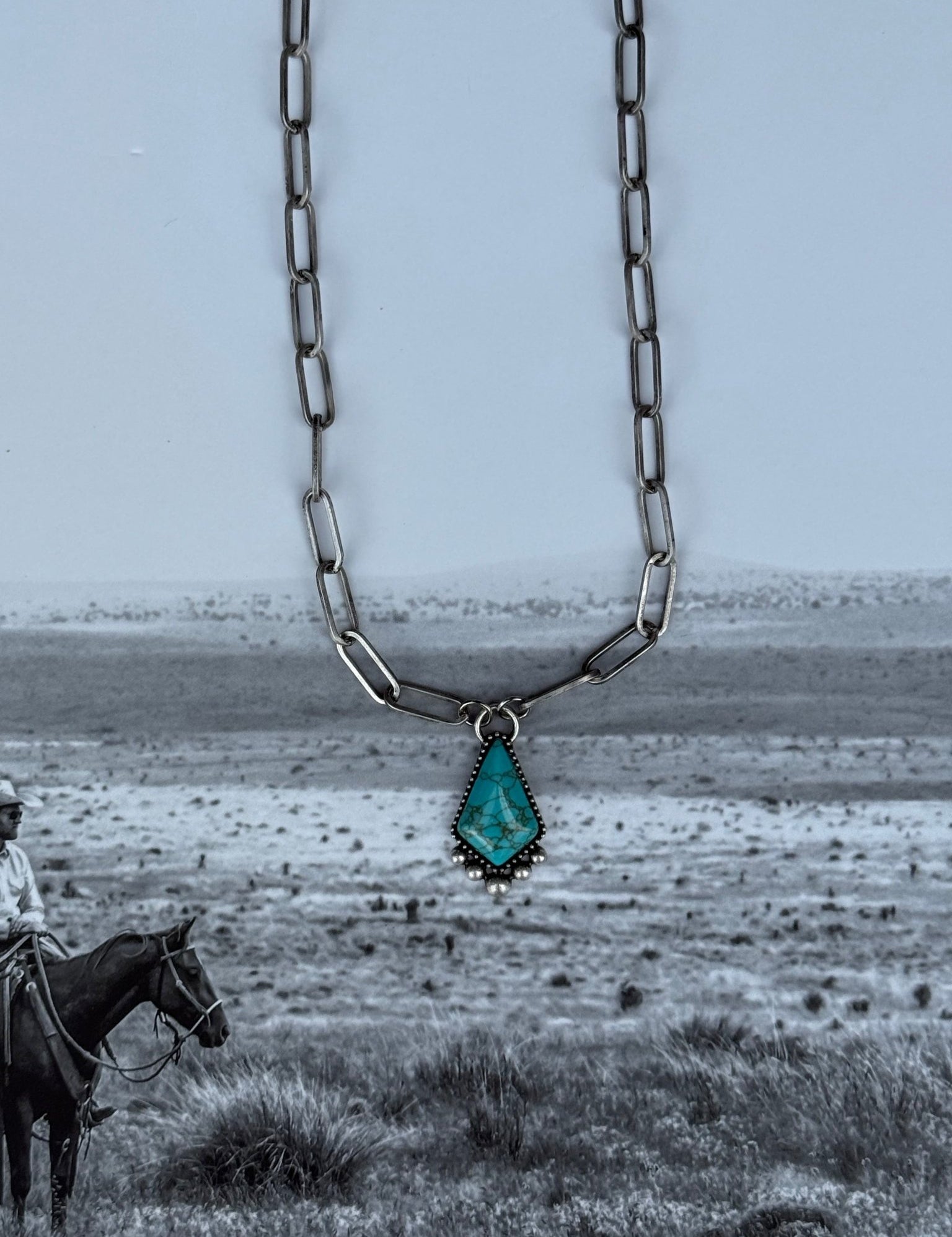 Turquoise Teardrop Pendant Paperclip Chain Necklace