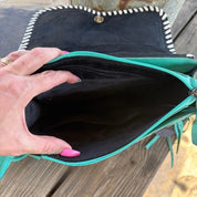 Turquoise Tooled Leather Cowhide Crossbody Bag