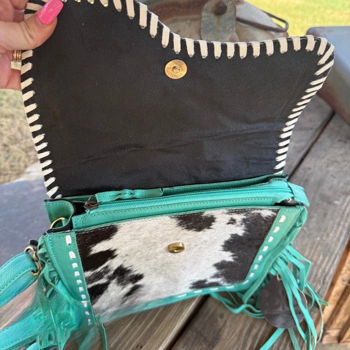 Turquoise Tooled Leather Cowhide Crossbody Bag