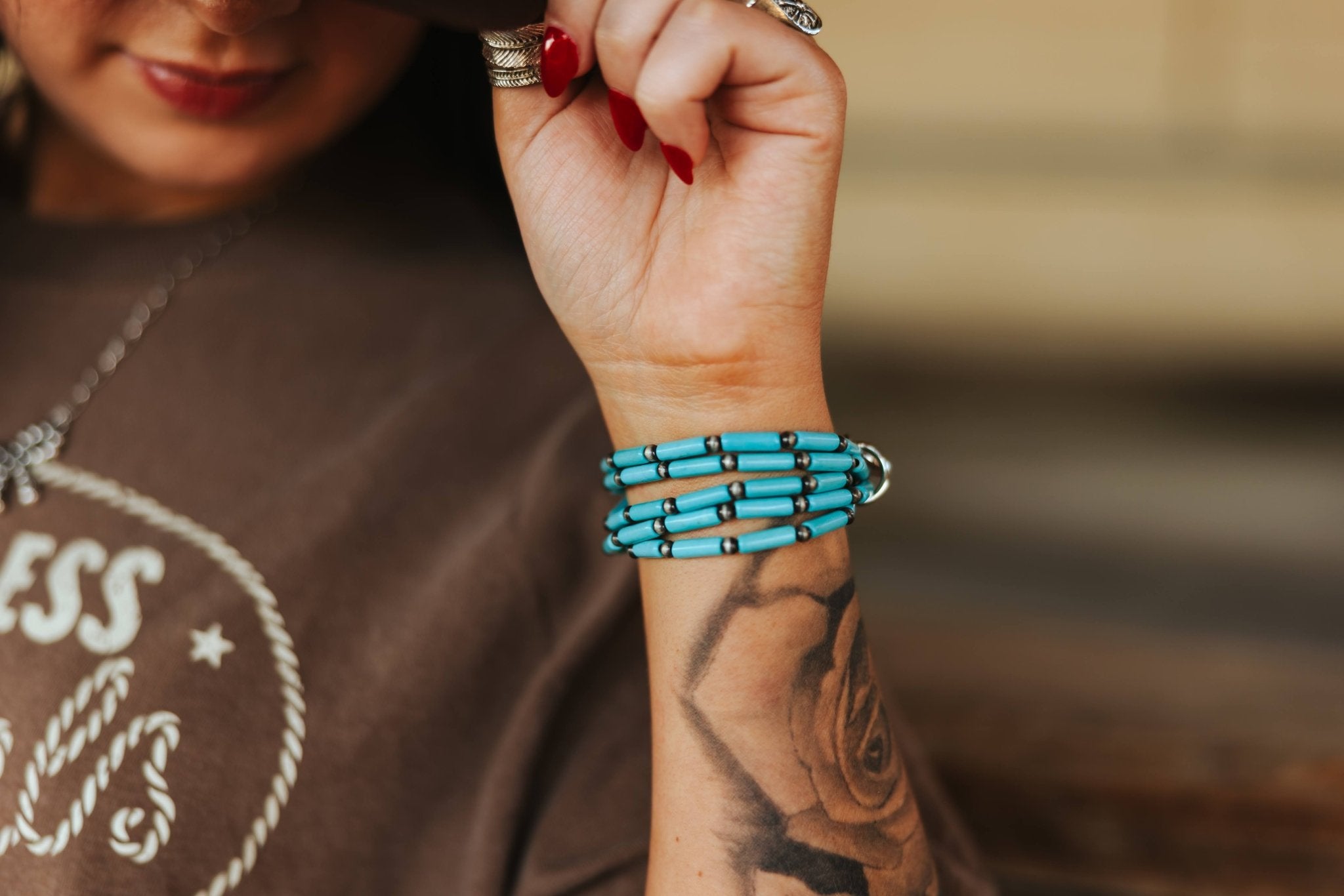 Turquoise Tube Beads & Pearl Bracelet Stack
