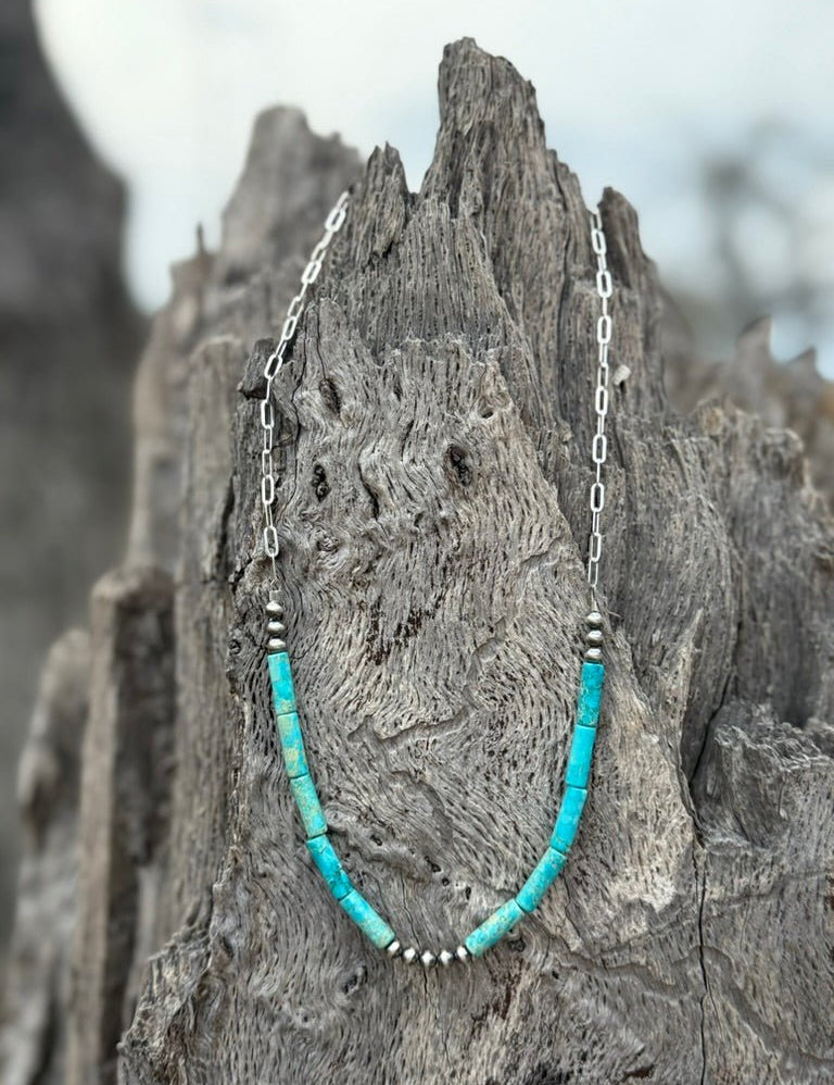 Turquoise Tube Paperclip Chain Necklace