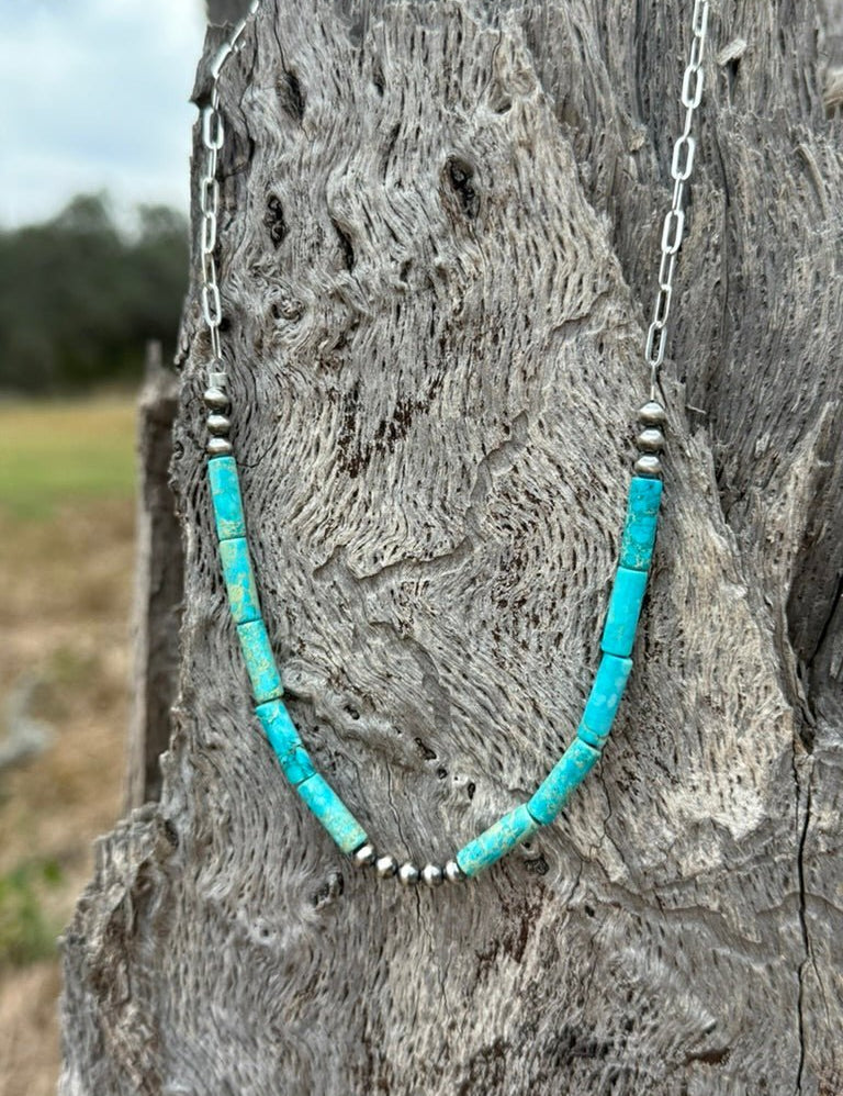Turquoise Tube Paperclip Chain Necklace