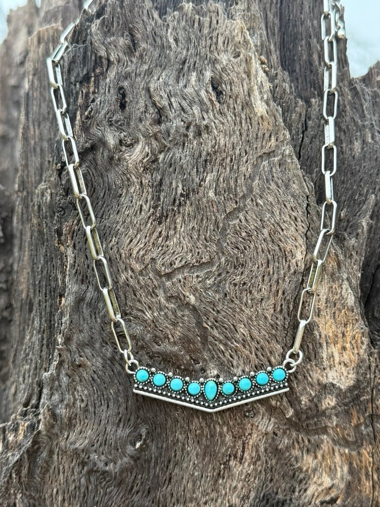 Turquoise V-Shape Bar Chain Necklace