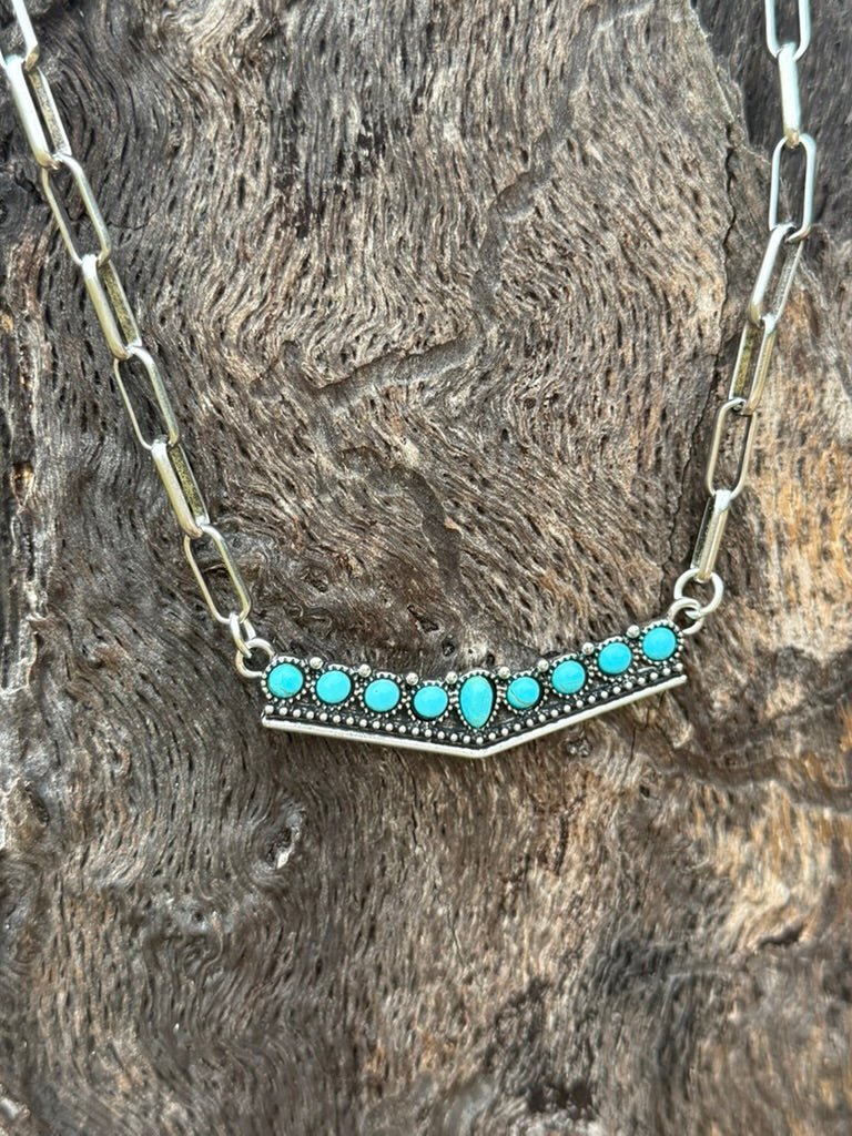 Turquoise V-Shape Bar Chain Necklace