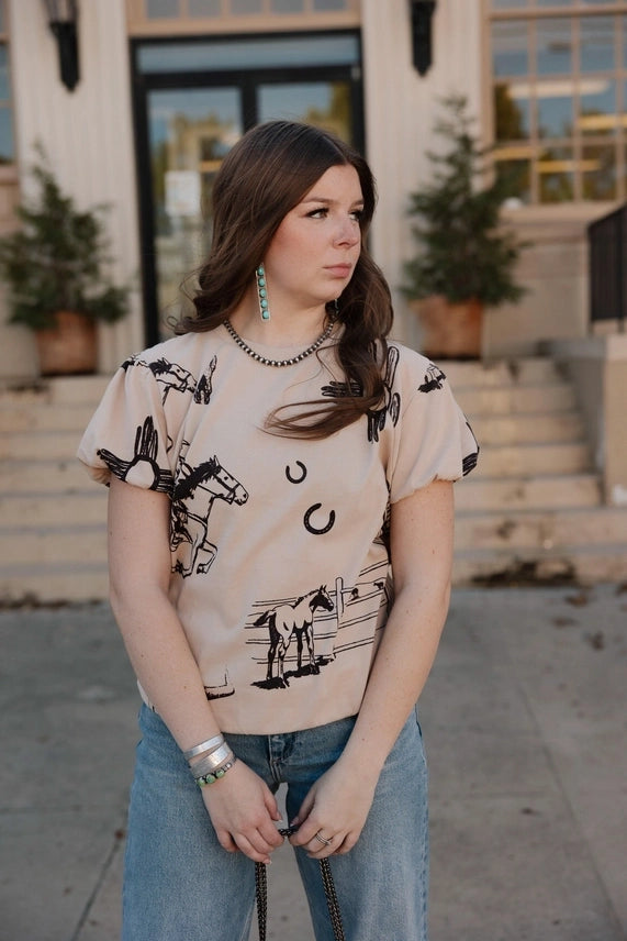 Western Trails Puff Sleeve TopS
