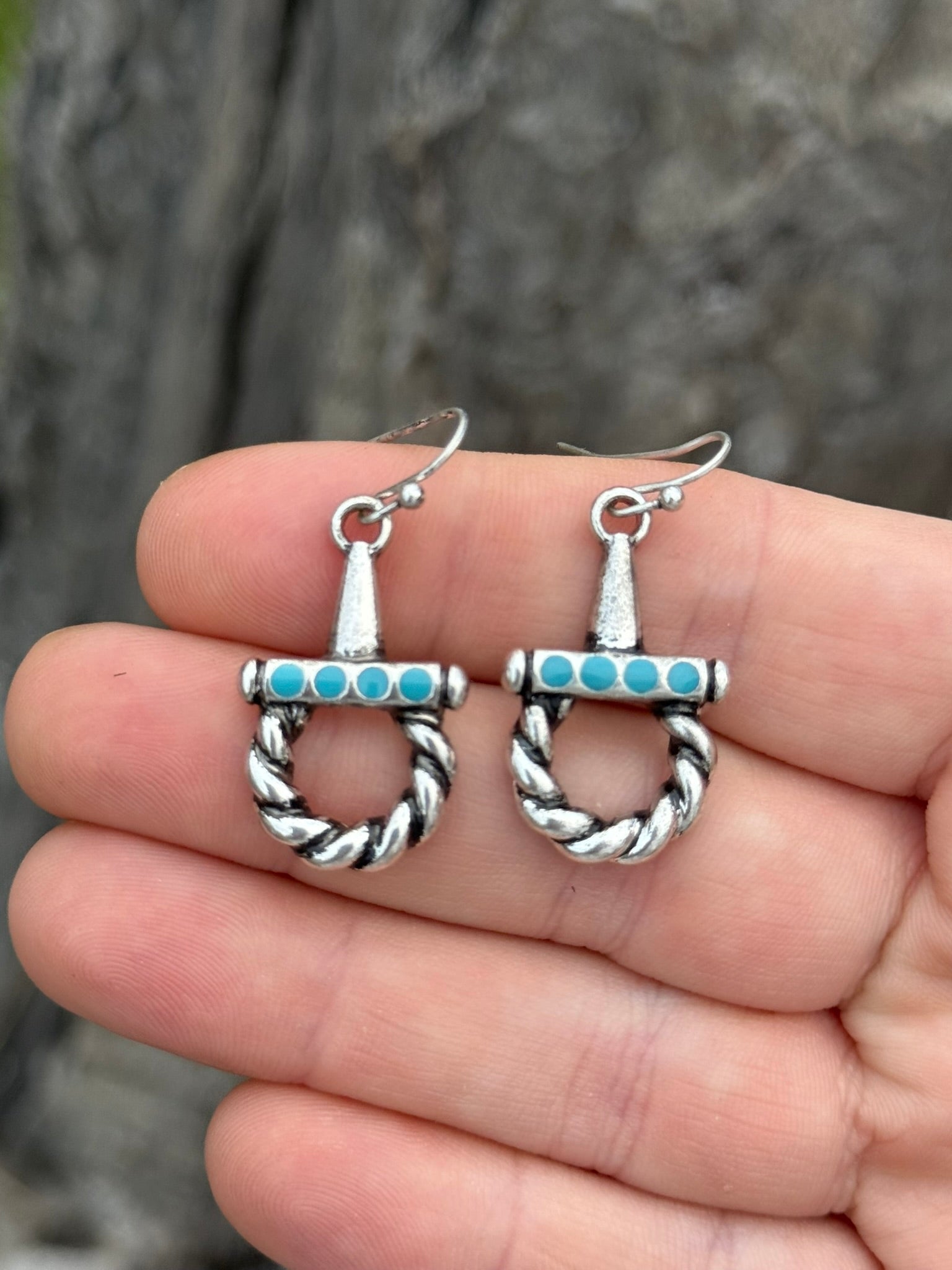 Twisted Horsebit Turquoise Dangle Earrings