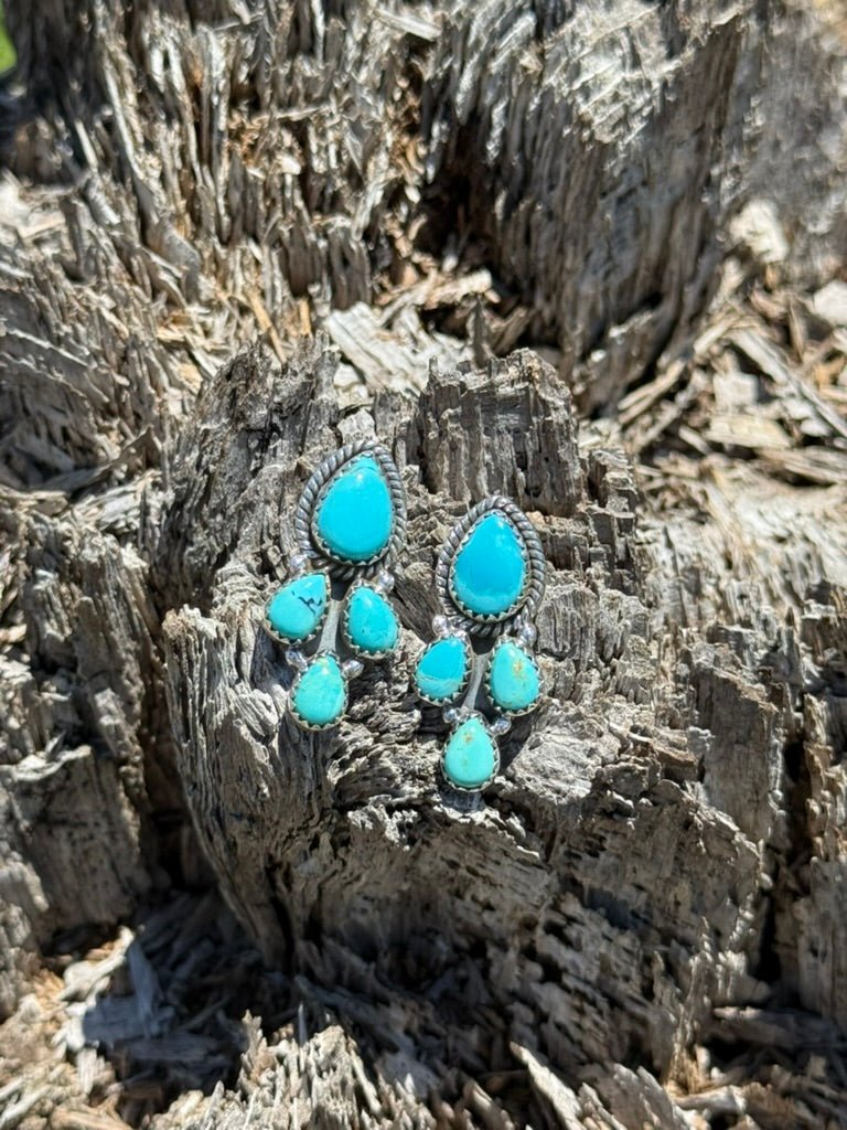 Twisted Teardrop Turquoise Cluster Earrings
