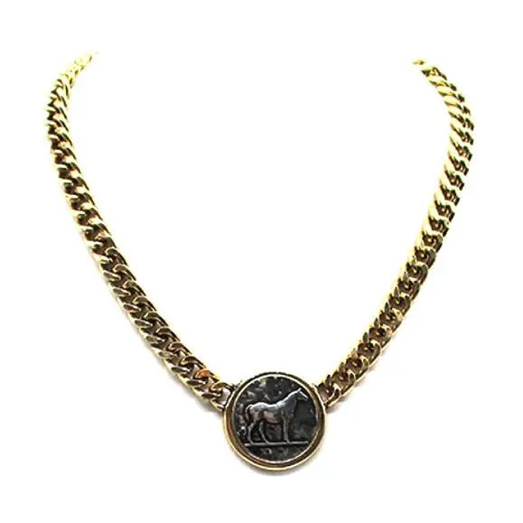 Two Tone Horse Coin Chain Necklace