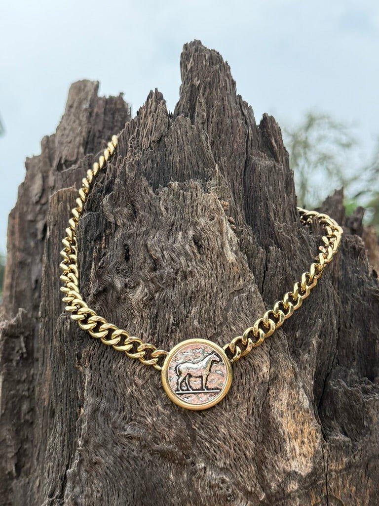 Two Tone Horse Coin Chain Necklace