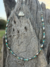 Two-Tone Torpedo and Turquoise Beaded Chain Necklace