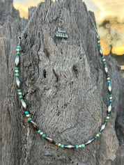 Two-Tone Torpedo and Turquoise Beaded Chain Necklace