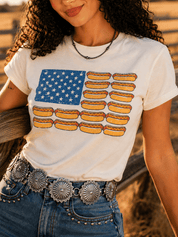 USA Hot Dog Flag Graphic TeeWhiteS