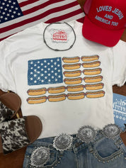 USA Hot Dog Flag Graphic TeeWhiteS