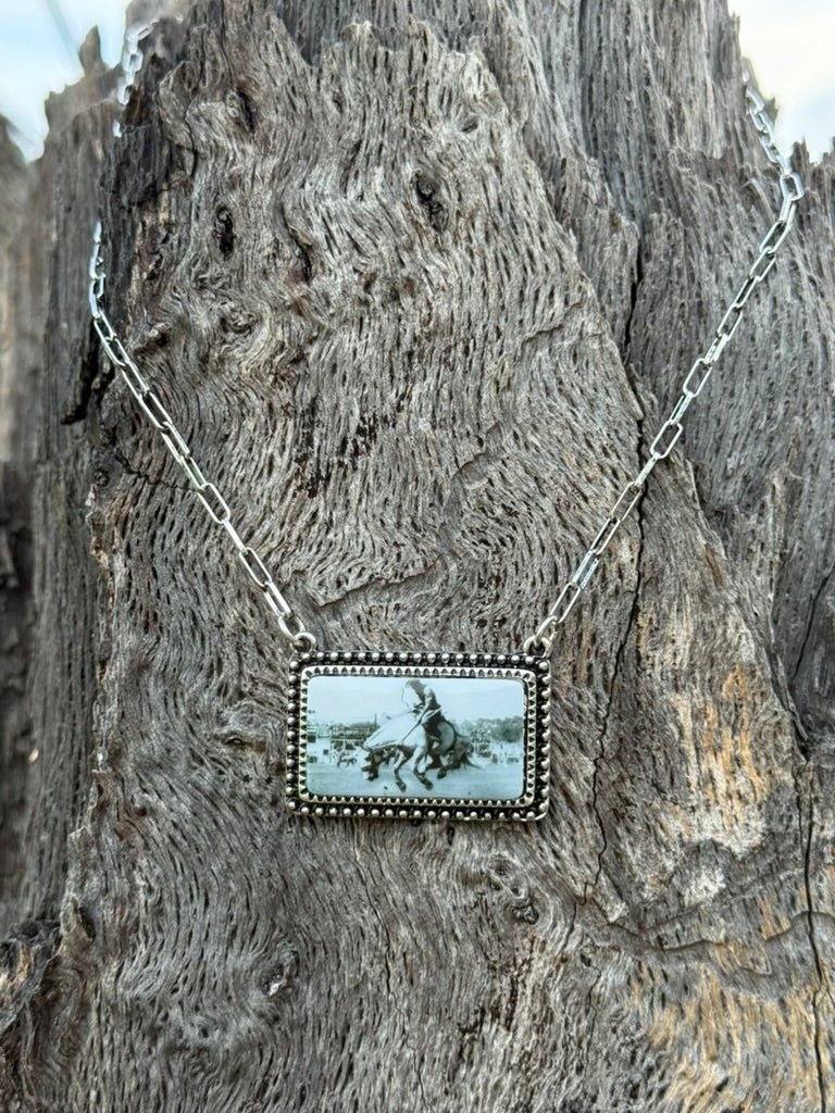 Vintage Cowboy Portrait Pendant Necklace
