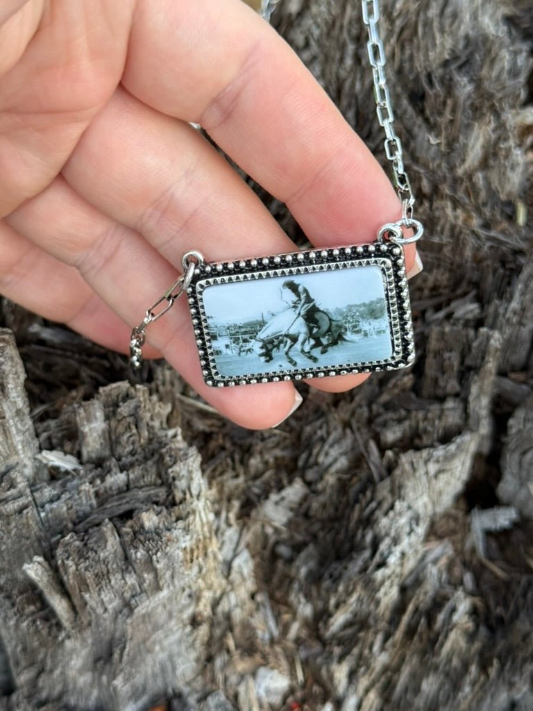 Vintage Cowboy Portrait Pendant Necklace