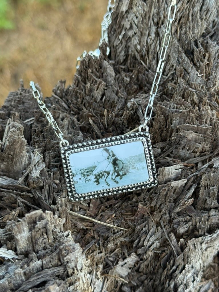 Vintage Cowboy Portrait Pendant Necklace