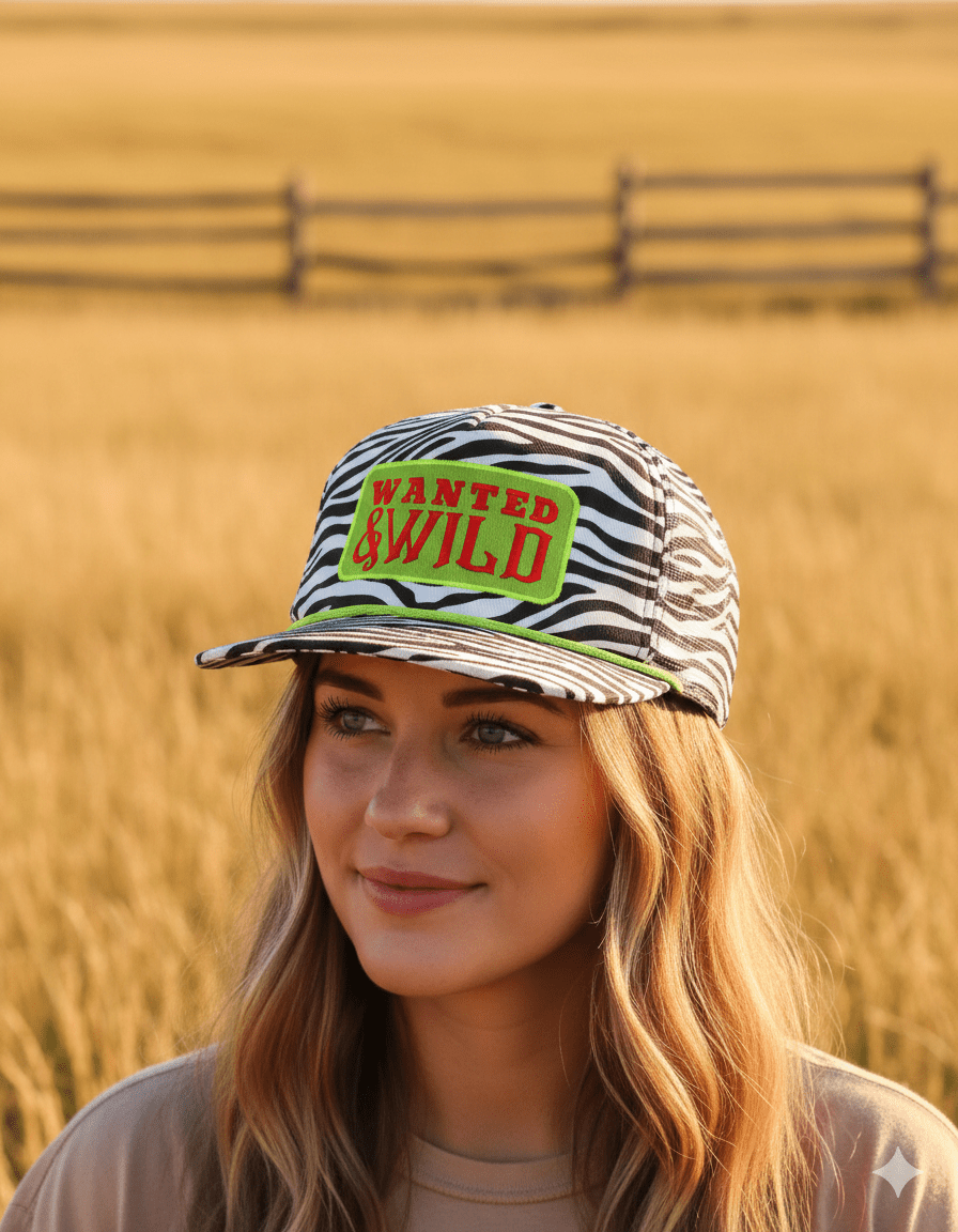 Wanted And Wild Zebra Embroidered Trucker Hat