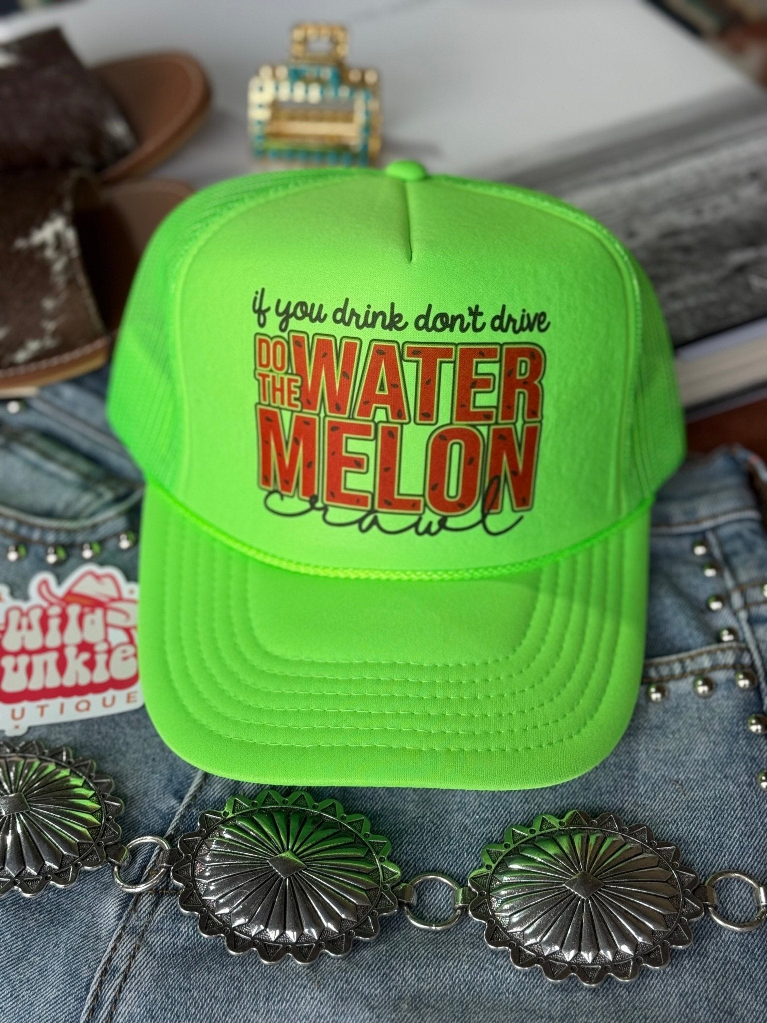 Watermelon Crawl Trucker HatNeon Green