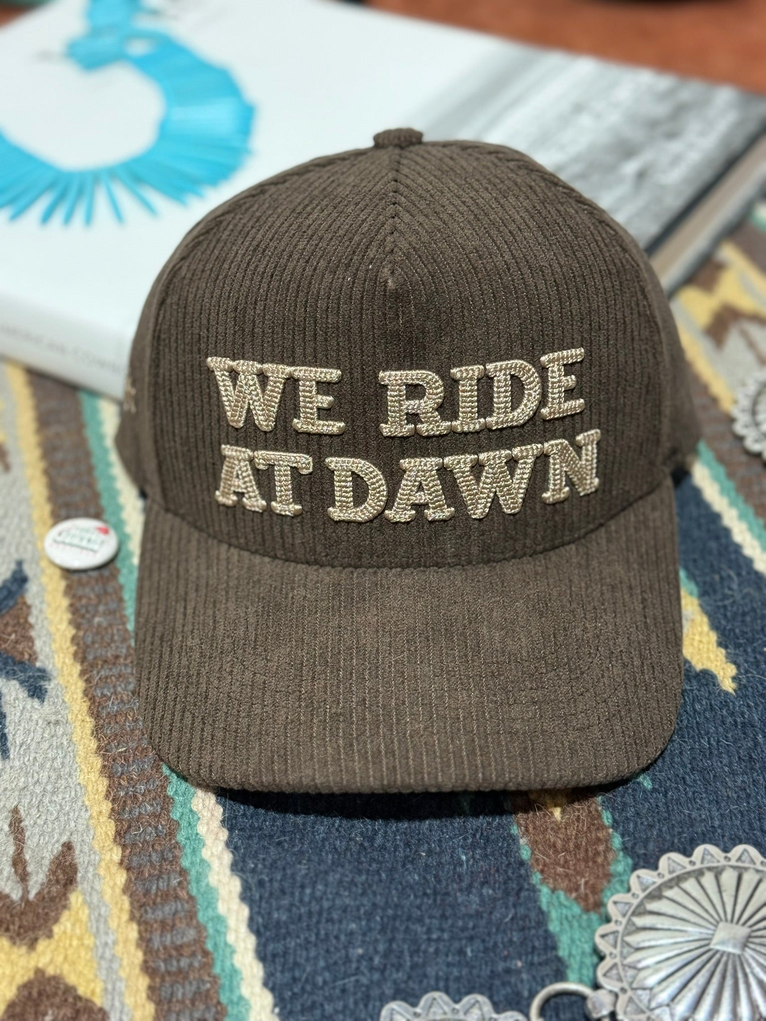 We Ride At Dawn Corduroy Embroidered Trucker Hat