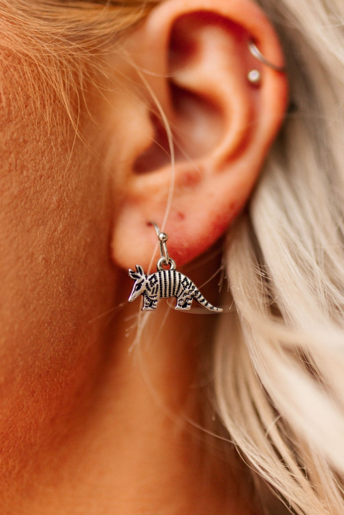 Western Armadillo Silver Earrings
