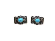 Western Belt Buckle Turquoise Stud Earrings