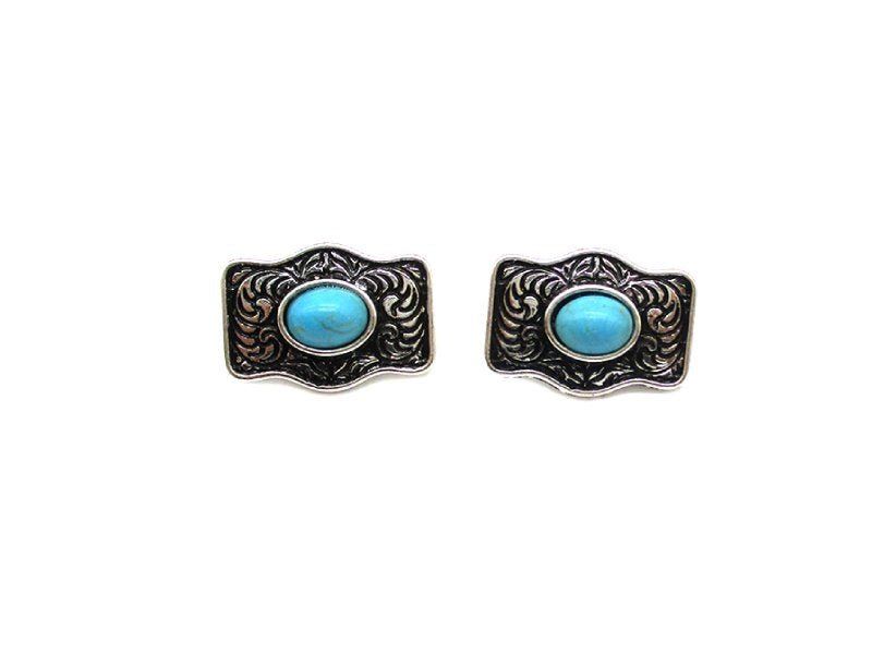 Western Belt Buckle Turquoise Stud Earrings
