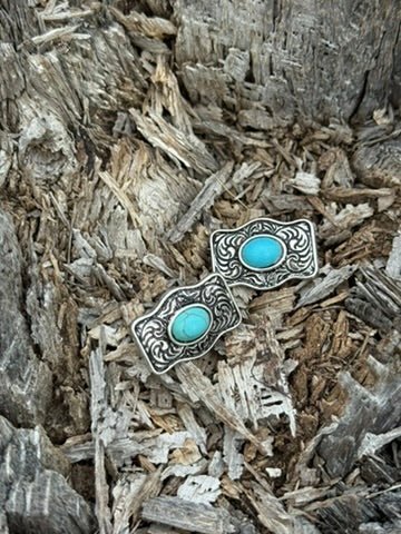 Western Belt Buckle Turquoise Stud Earrings