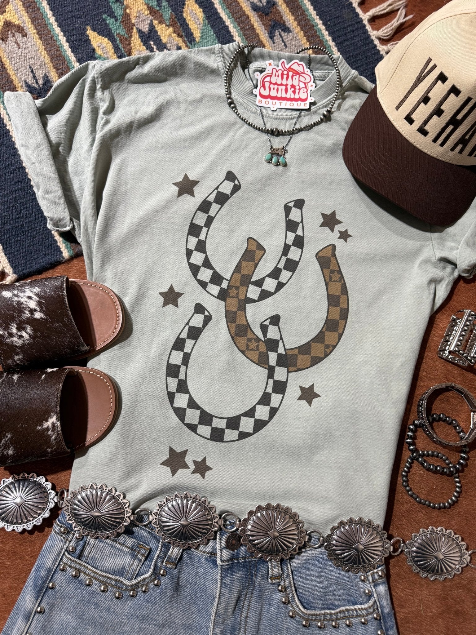 Western Checkered Horseshoe Graphic TeeBayS