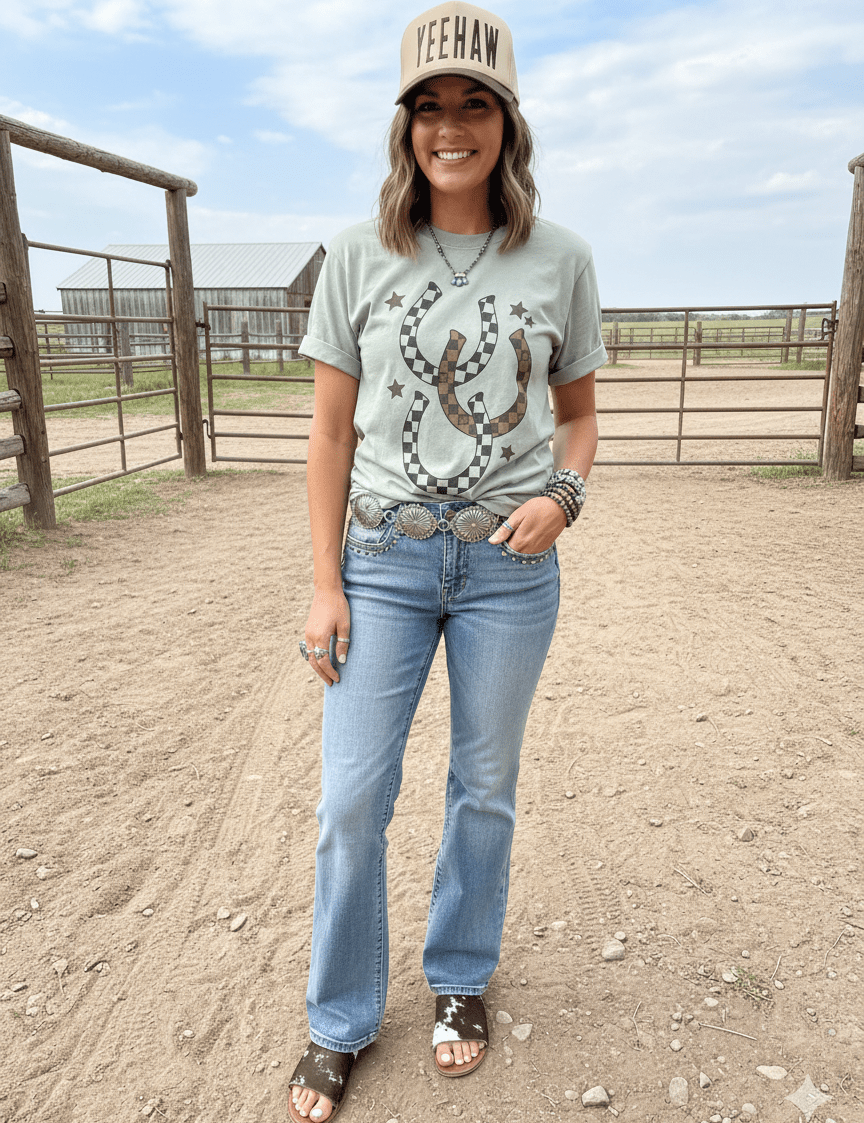 Western Checkered Horseshoe Graphic TeeBayS