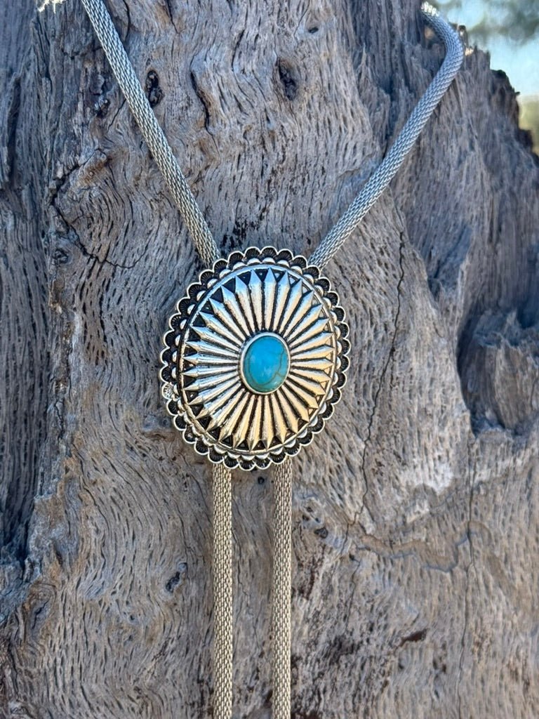 Western Concho Turquoise Bolo Necklace