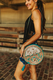 Western Cow Hide Round Crossbody BagMultiOS