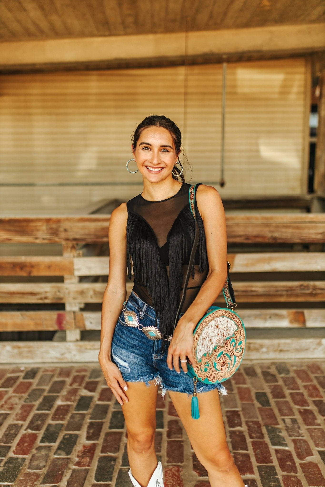 Western Cow Hide Round Crossbody BagMultiOS