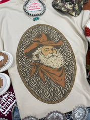 Western Cowboy Santa Zebra Print Graphic TeeTanS