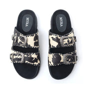 Western Cowhide Double Buckle Leather Sandals6