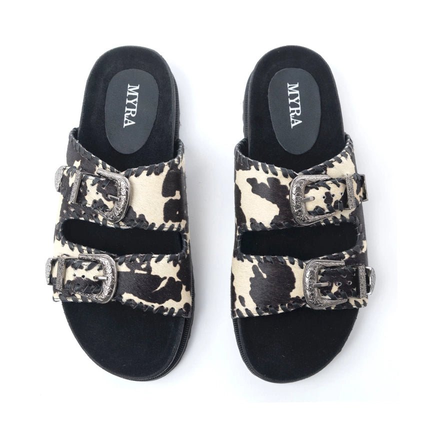 Western Cowhide Double Buckle Leather Sandals6