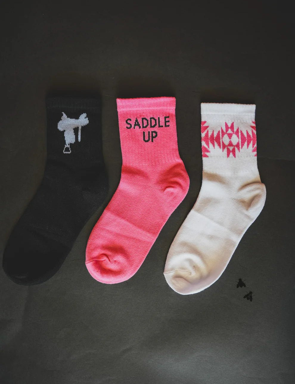 Western Crew Socks - 3 Pair PackPink Saddle UpOS
