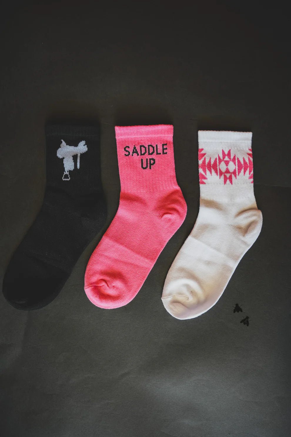 Western Crew Socks - 3 Pair PackPink Saddle UpOS