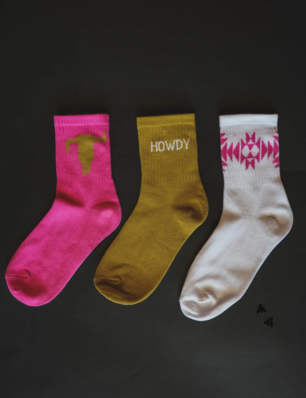Western Crew Socks - 3 Pair PackPink SkullOS