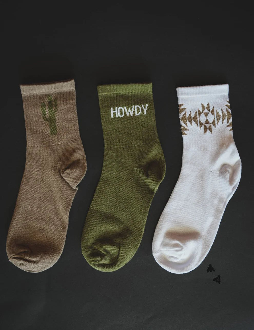 Western Crew Socks - 3 Pair PackBrown CactusOS