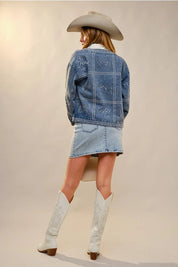 Western Embroidered Puff Sleeve Denim JacketS