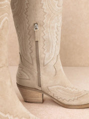 Western Embroidered Tall Boots - Beige6