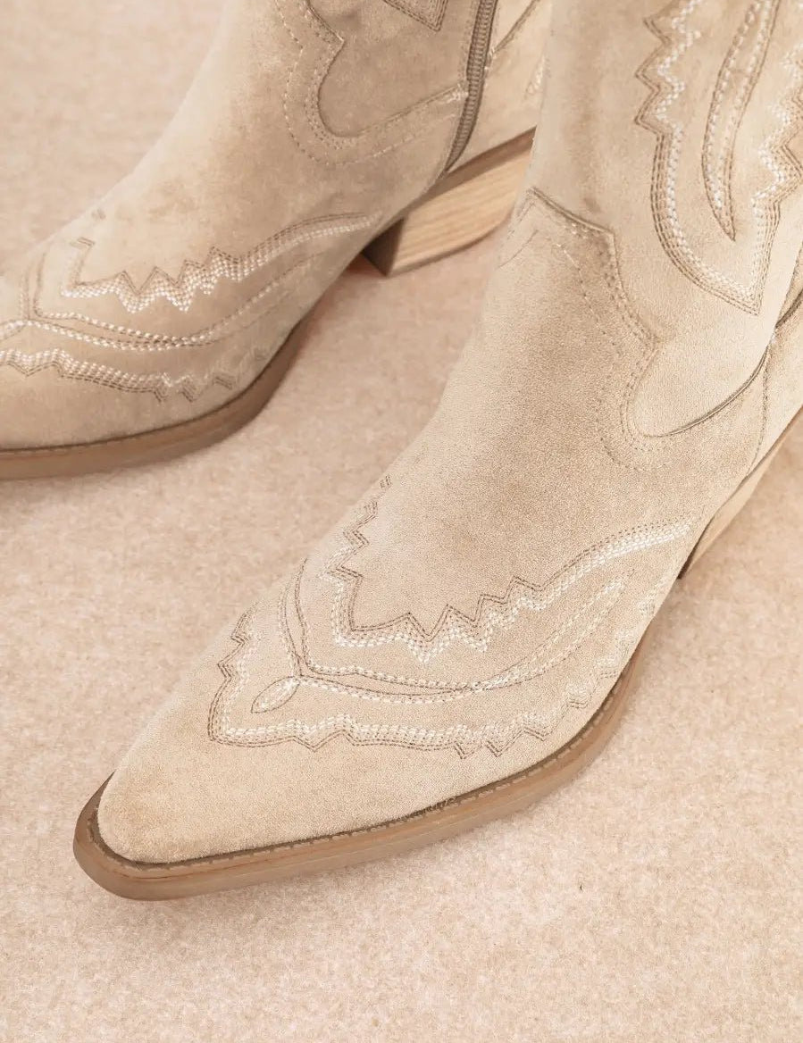 Western Embroidered Tall Boots - Beige6