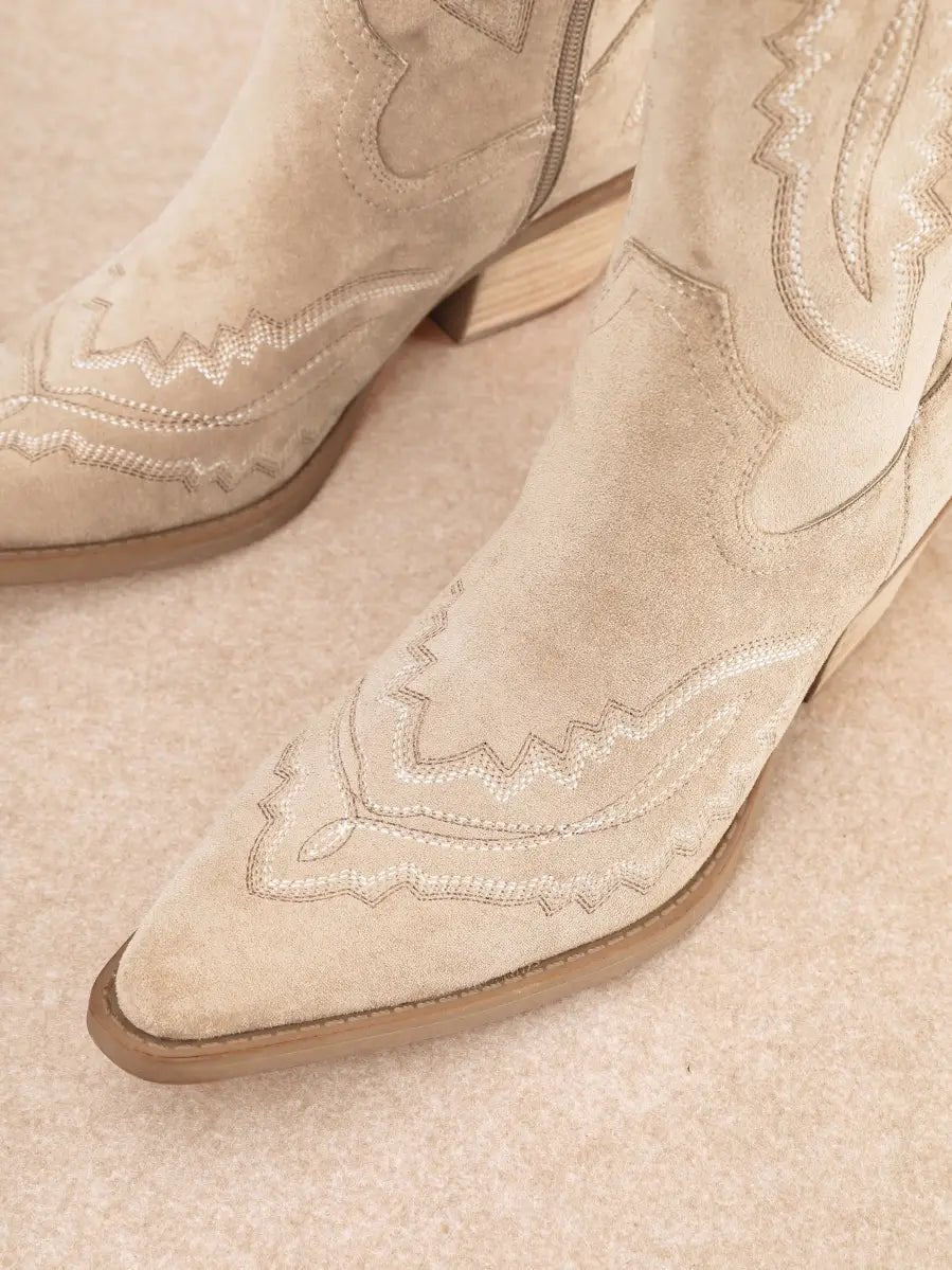 Western Embroidered Tall Boots - Beige6