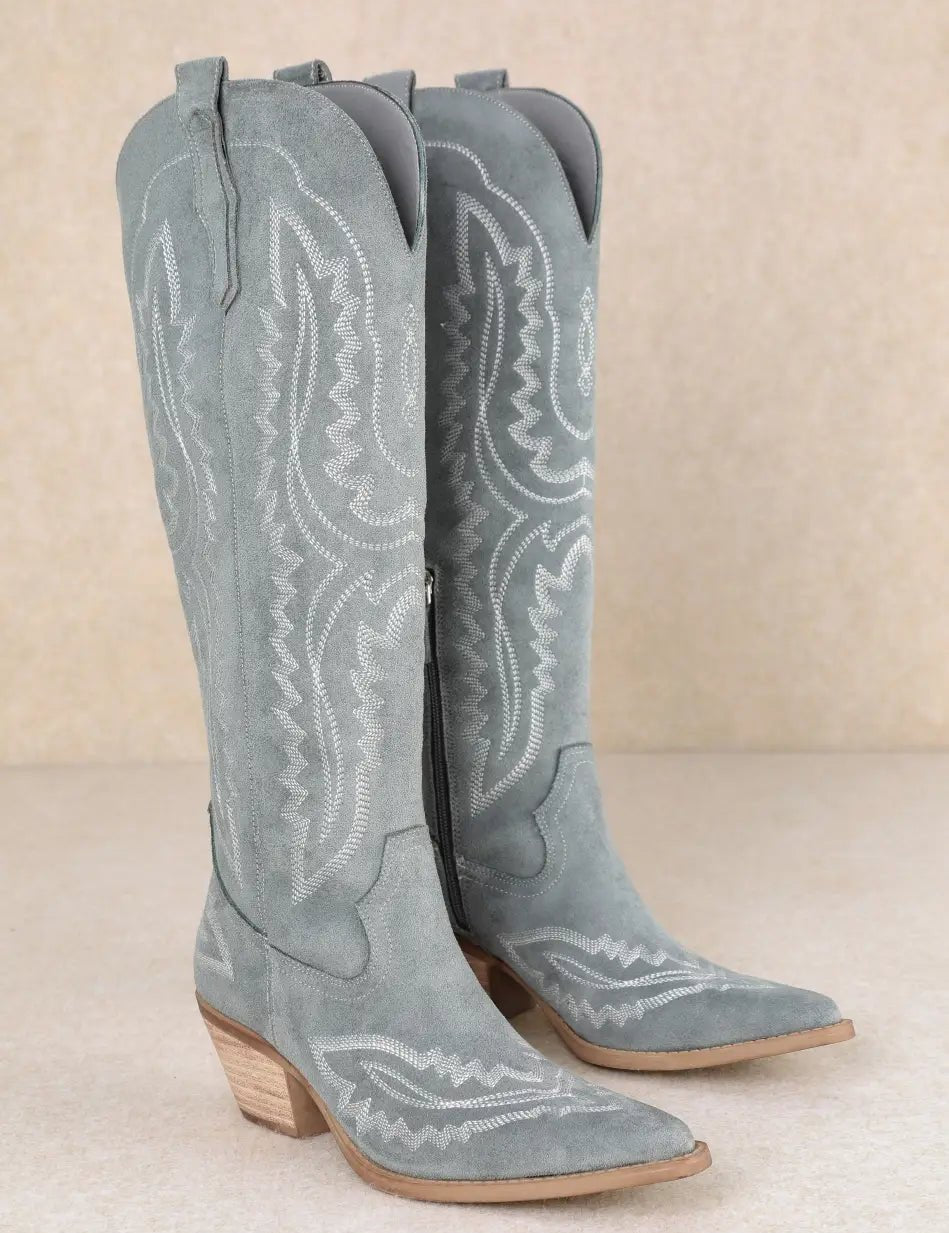 Western Embroidered Tall Boots - Blue6